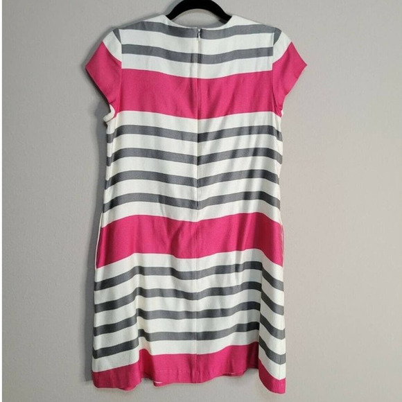 J. McLaughlin Striped Cap Sleeve Swing Shift Dress White Pink Gray Size Small - Picture 3 of 7